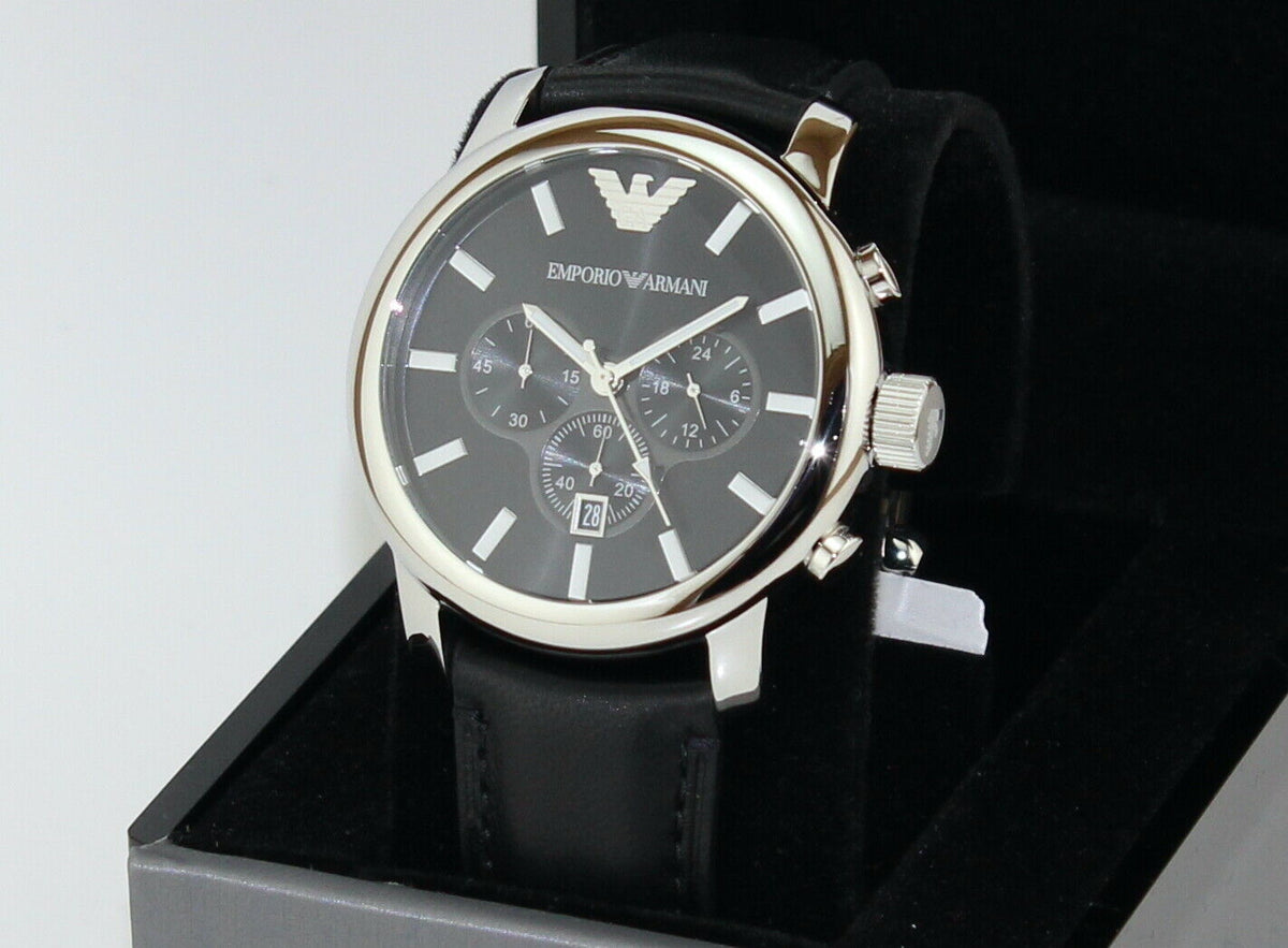 Shop Authentic Emporio Armani Classic Chronograph Black Dial Black Leather Strap Watch For Men - AR0431 - Luxxuri