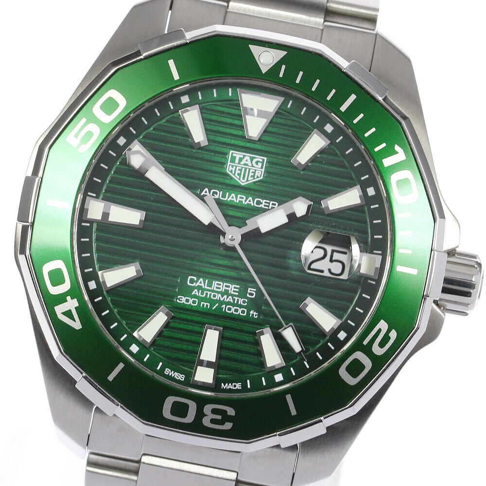 Shop Authentic Tag Heuer Aquaracer Calibre 5 Green Dial Silver Steel Strap Watch for Men - WAY201S.BA0927 - Luxxuri