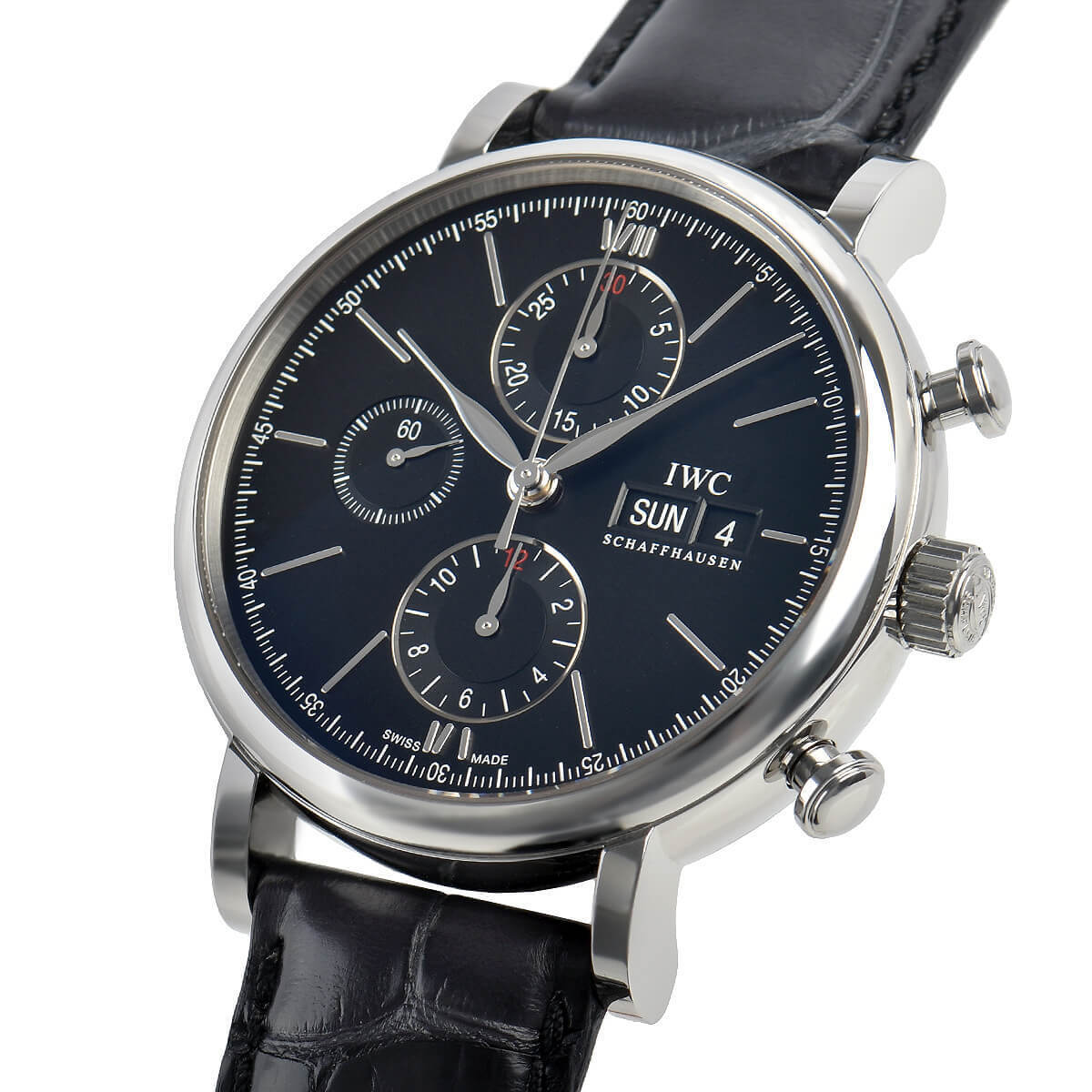 Shop Authentic IWC Portofino Chronograph Black Dial Black Leather Strap Watch for Men - IW391029 - Luxxuri
