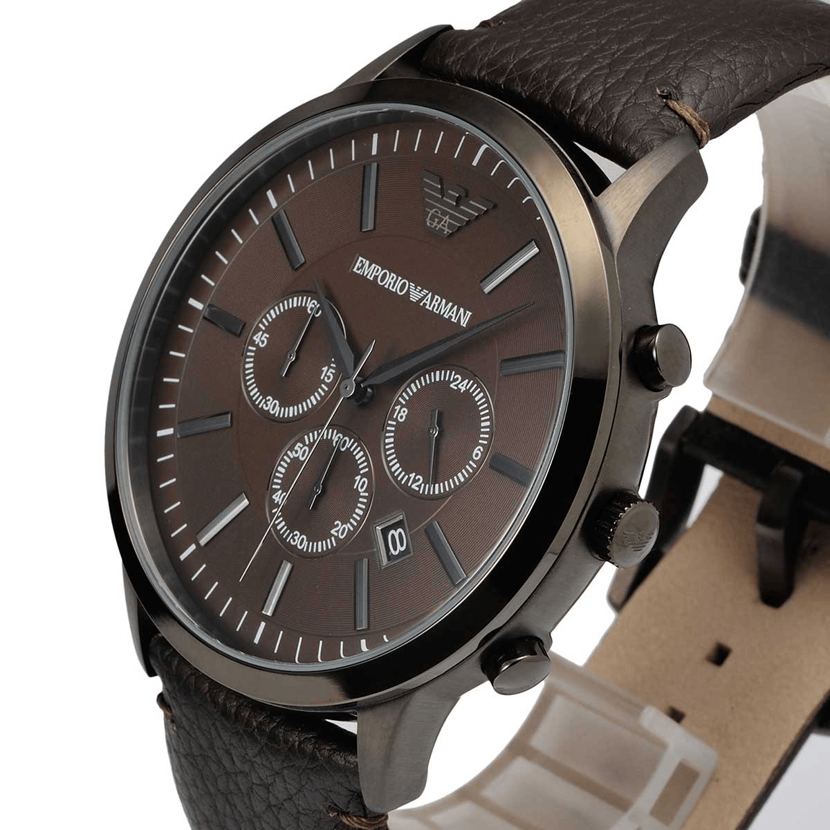 Shop Authentic Emporio Armani Sportivo Black Dial Brown Leather Strap Watch For Men - AR2462 - Luxxuri