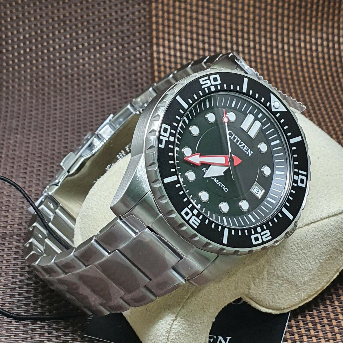 Shop Authentic Citizen Mechanical Black Dial Silver Steel Strap Watch For Men - NJ0120-81E - Luxxuri