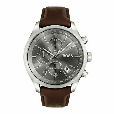 Shop Authentic Hugo Boss Grand Prix Grey Dial Brown Leather Strap Watch for Men - 1513476 - Luxxuri