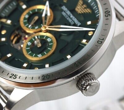 Emporio Armani Meccanico Automatic Green Dial Silver Steel Strap Watch For Men - AR60053