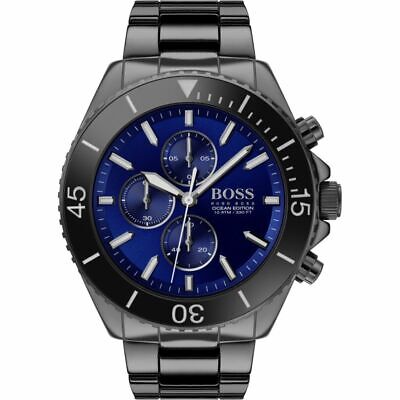 Hugo Boss Ocean Edition Chronograph Navy Blue Dial Black Steel Strap Watch for Men - 1513743