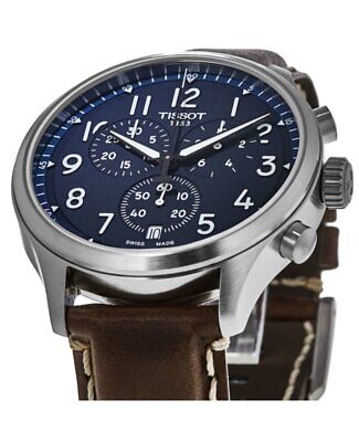 Shop Authentic Tissot Chrono XL Vintage Blue Dial Brown Leather Strap Watch For Men - T116.617.16.042.00 - Luxxuri