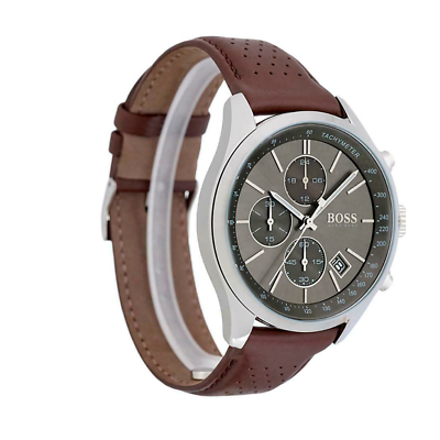 Shop Authentic Hugo Boss Grand Prix Grey Dial Brown Leather Strap Watch for Men - 1513476 - Luxxuri