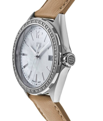Shop Authentic Tag Heuer Formula 1 Quartz Diamonds Mother of Pearl Dial Beige Leather Strap Watch for Women - WBJ131A.FC8254 - Luxxuri