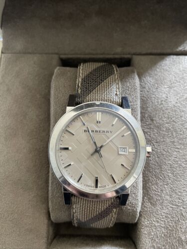 Shop Authentic Burberry The City Beige Dial Chequered Brown Leather Strap Watch for Women - BU9029 - Luxxuri