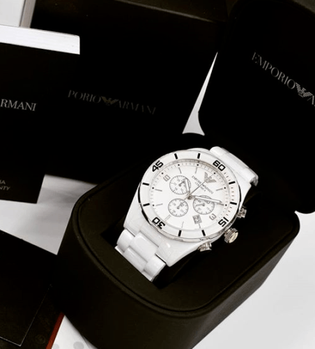 Shop Authentic Emporio Armani Ceramic Chronograph White Dial White Ceramic Strap Watch For Men - AR1424 - Luxxuri