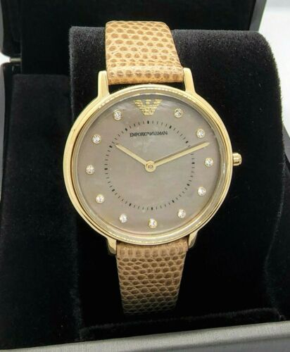 Shop Authentic Emporio Armani Kappa Quartz Silver Dial Beige Leather Strap Watch For Women - AR11042 - Luxxuri
