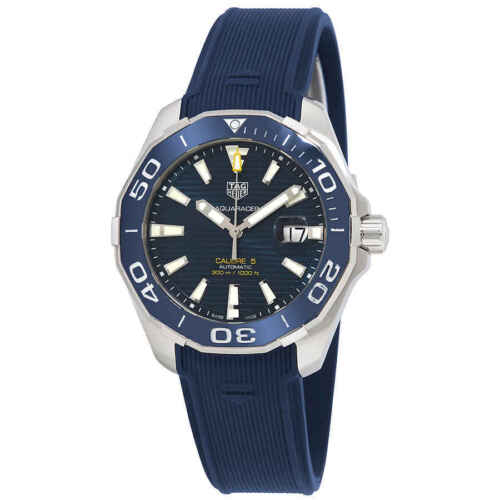 Shop Authentic Tag Heuer Aquaracer Calibre 5 Automatic Blue Dial Blue Rubber Strap Watch for Men - WAY201B.FT6150 - Luxxuri