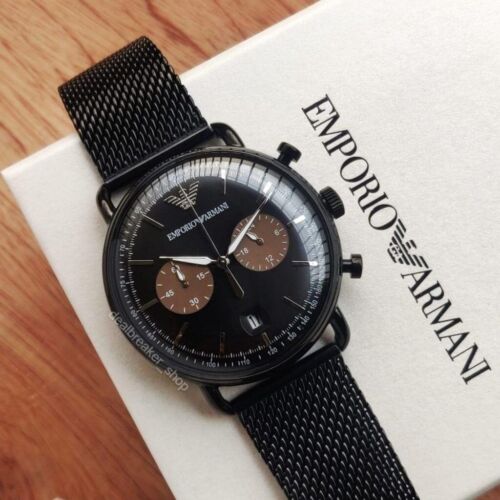 Shop Authentic Emporio Armani Aviator Black Dial Black Mesh Bracelet Watch For Men - AR11142 - Luxxuri