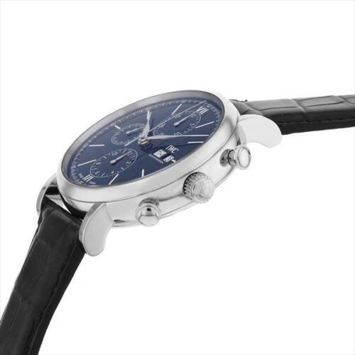 Shop Authentic IWC Portofino Chronograph Blue Dial Black Leather Strap Watch for Men - IW391023 - Luxxuri