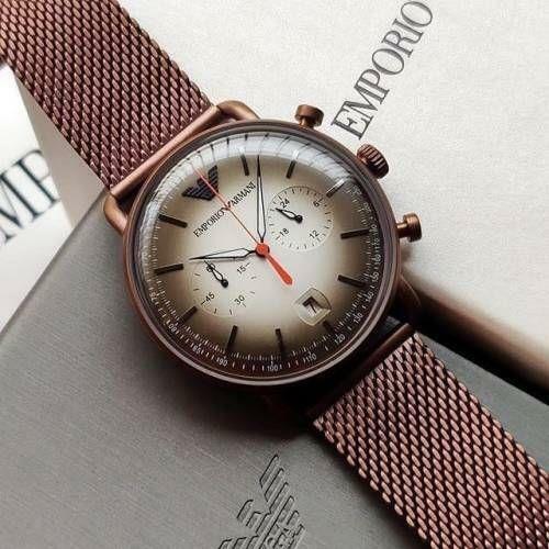 Shop Authentic Emporio Armani Aviator Chronograph Grey Dial Brown Mesh Bracelet Watch For Men - AR11169 - Luxxuri