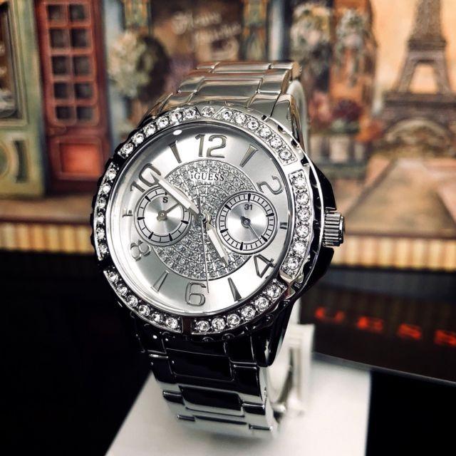Shop Authentic Guess Sassy Multifunction Quartz Silver Dial Silver Steel Strap Watch For Women - W0705L1 - Luxxuri