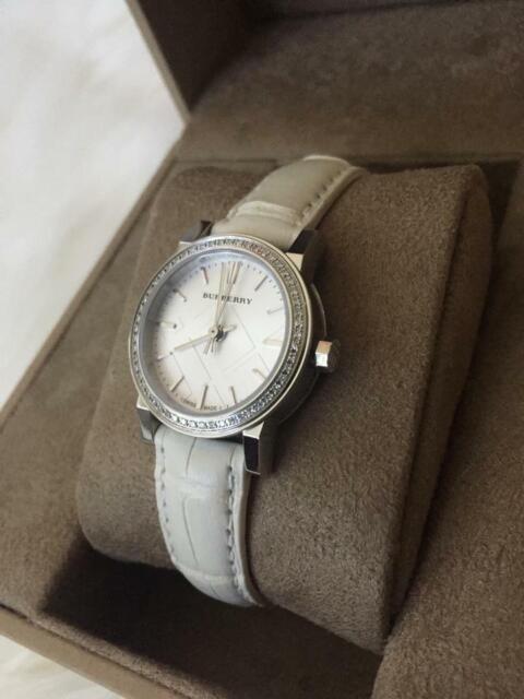 Shop Authentic Burberry The City Diamonds Silver Dial White Leather Strap Watch for Women - BU9221 - Luxxuri
