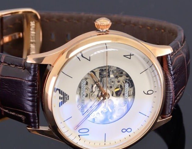 Shop Authentic Emporio Armani Meccanico White Dial Brown Leather Strap Watch For Men - AR1920 - Luxxuri