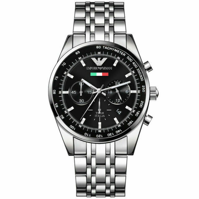 Shop Authentic Emporio Armani Sportivo Chronograph Black Dial Silver Steel Strap Watch For Men - AR5984 - Luxxuri