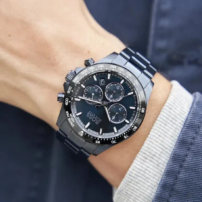 Hugo Boss Hero Sport Lux Chronograph Blue Dial Blue Steel Strap Watch for Men - 1513758