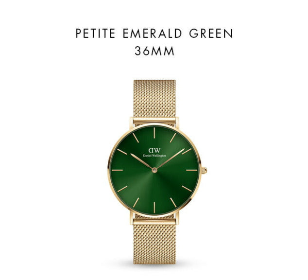 Shop Authentic Daniel Wellington Petite Emerald Green Dial Gold Mesh Strap Watch For Women - DW00100481 - Luxxuri