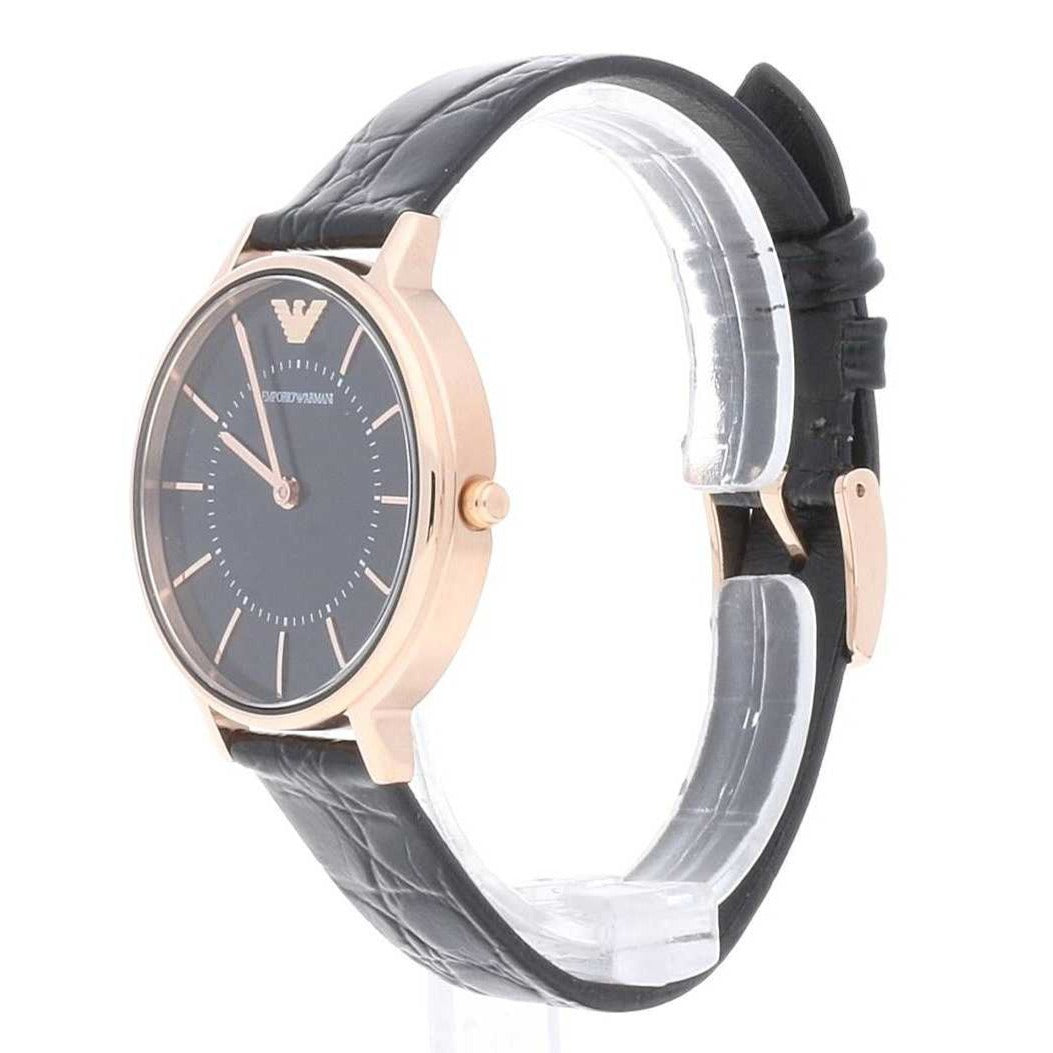 Shop Authentic Emporio Armani Kappa Quartz Black Dial Black Leather Strap Watch For Women - AR11064 - Luxxuri
