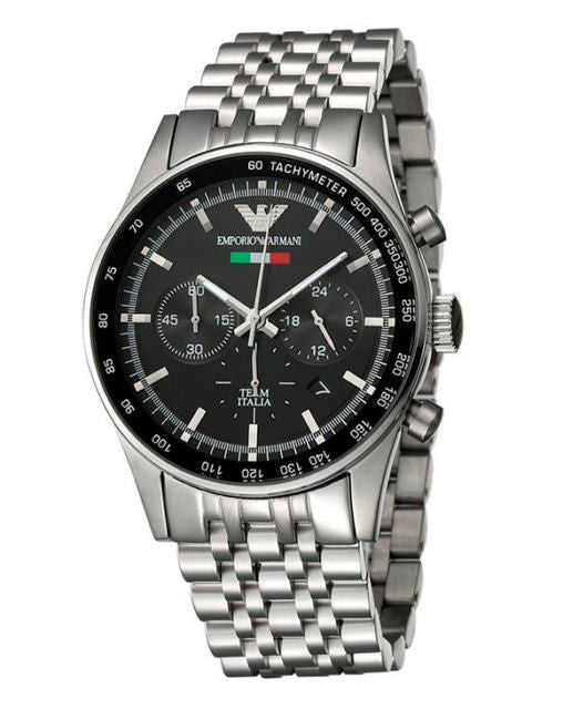 Shop Authentic Emporio Armani Sportivo Chronograph Black Dial Silver Steel Strap Watch For Men - AR5984 - Luxxuri