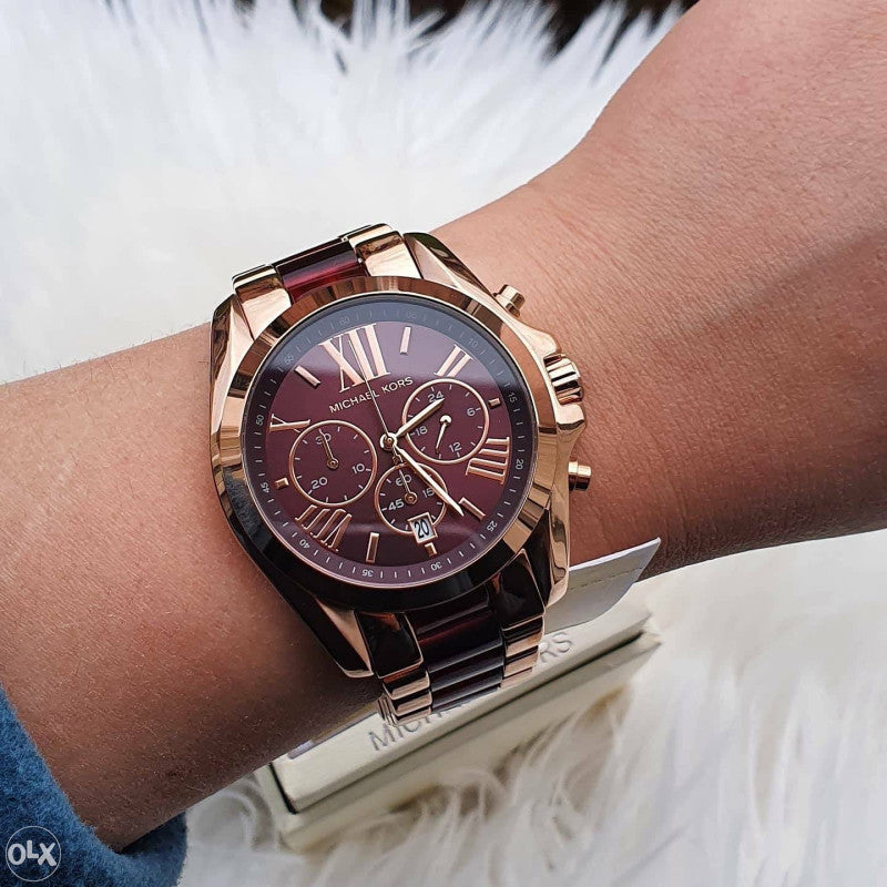 Michael Kors Bradshaw Burgundy Dial Two Tone Steel Strap Watch for Women - MK6270