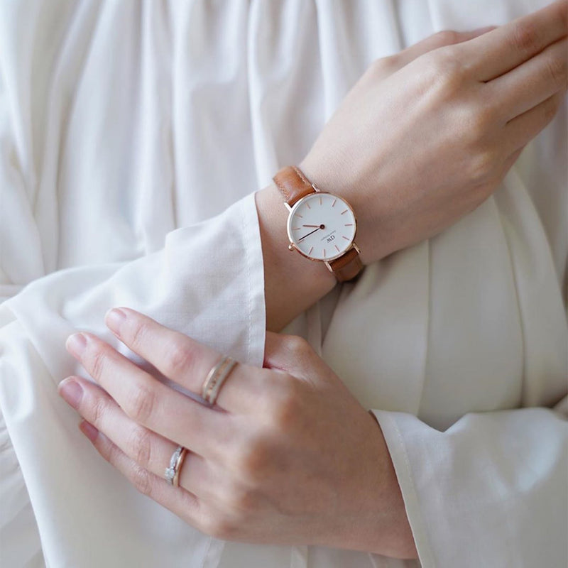 Shop Authentic Daniel Wellington Petite Durham White Dial Brown Leather Strap Watch For Women - DW00100172 - Luxxuri