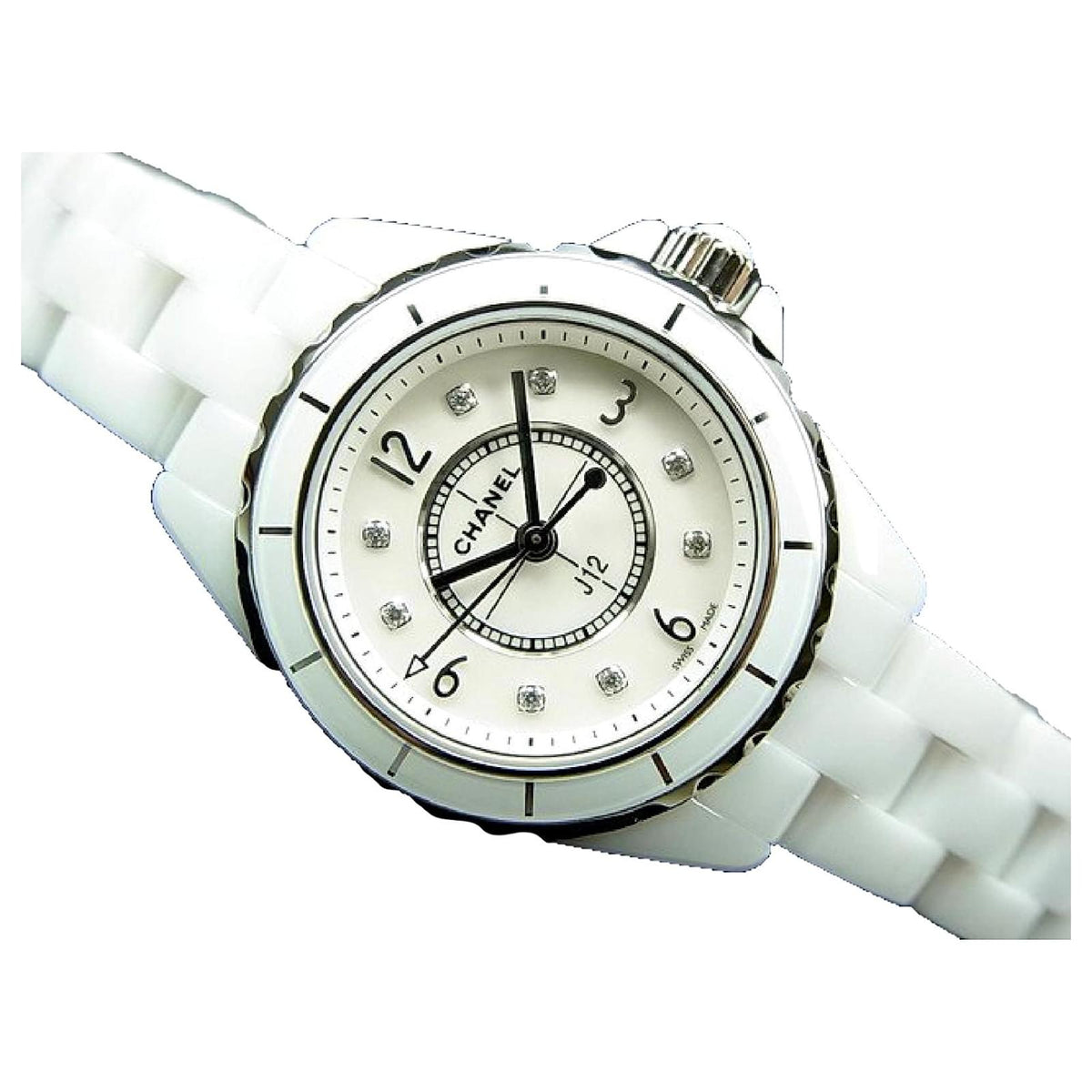 Shop Authentic Chanel J12 Diamonds Quartz Mother of Pearl White Dial White Steel Strap Watch for Women - J12 H2570 - Luxxuri