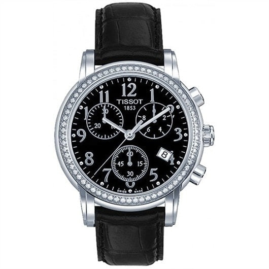 Shop Authentic Tissot Dressport Diamonds Black Dial Black Leather Strap Watch for Women - T050.217.16.057.01 - Luxxuri