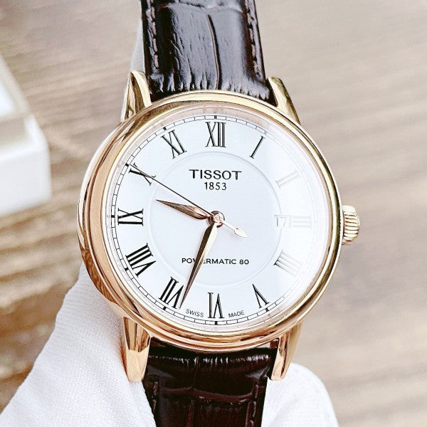 Shop Authentic Tissot T Classic Carson Powermatic 80 White Dial Brown Leather Strap Watch for Men - T085.407.36.013.00 - Luxxuri
