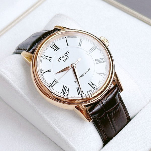 Shop Authentic Tissot T Classic Carson Powermatic 80 White Dial Brown Leather Strap Watch for Men - T085.407.36.013.00 - Luxxuri