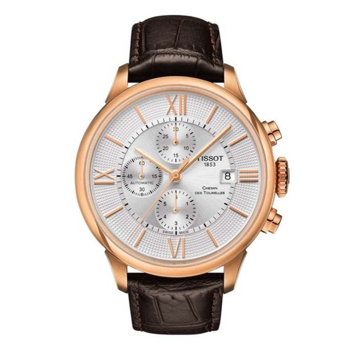Shop Authentic Tissot Des Tourelles Chronograph Silver Dial Brown Leather Strap Watch For Men - T099.427.36.038.00 - Luxxuri