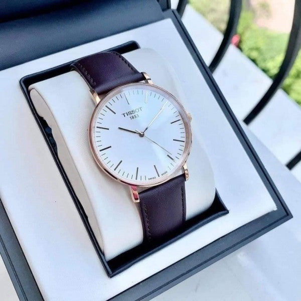 Shop Authentic Tissot T Classic Everytime White Dial Brown Leather Strap Watch for Men - T109.610.36.031.00 - Luxxuri