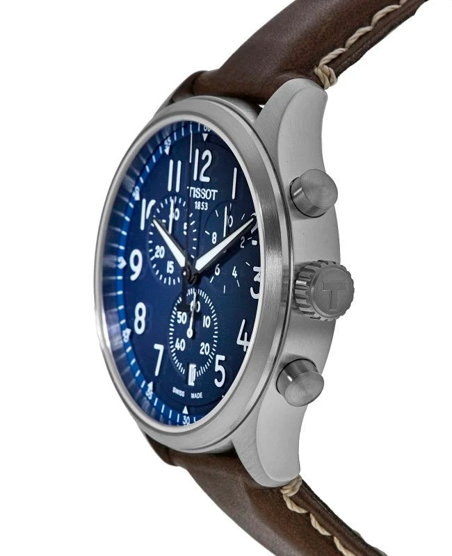 Shop Authentic Tissot Chrono XL Vintage Blue Dial Brown Leather Strap Watch For Men - T116.617.16.042.00 - Luxxuri