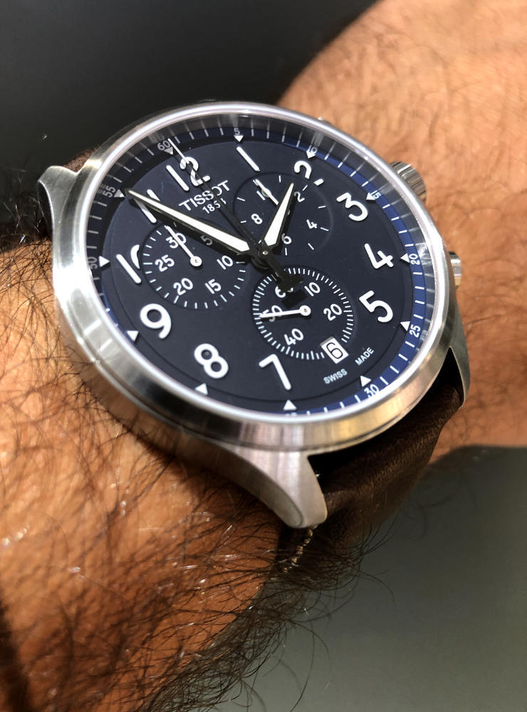 Shop Authentic Tissot Chrono XL Vintage Blue Dial Brown Leather Strap Watch For Men - T116.617.16.042.00 - Luxxuri