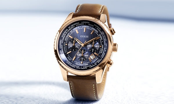 Shop Authentic Guess Persuit Chronograph Blue Dial Brown Leather Strap Watch for Men - W0500G1 - Luxxuri