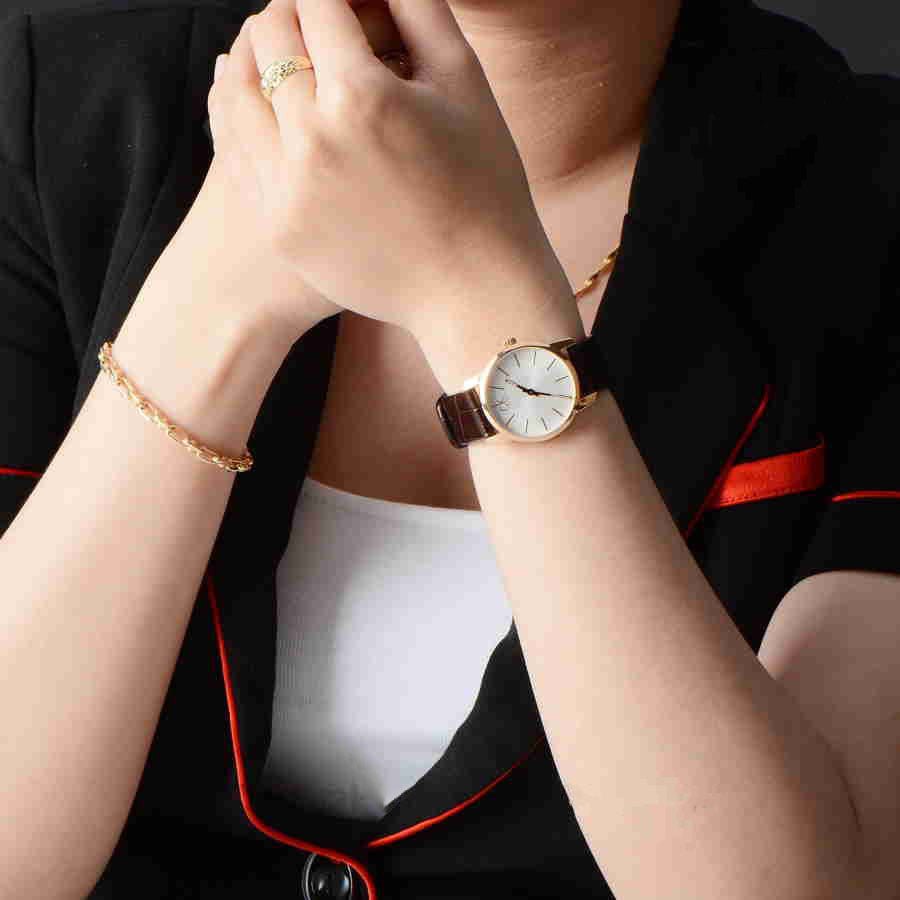 Shop Authentic Calvin Klein City White & Gold Dial Brown Leather Strap Watch For Women - K2G23620 - Luxxuri