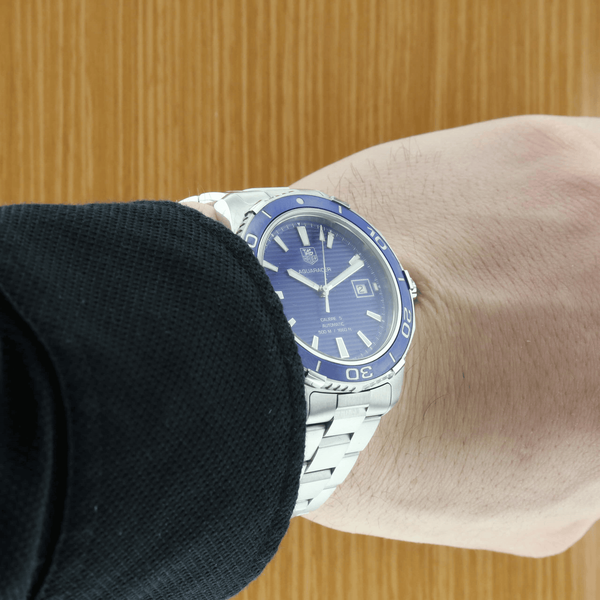 Shop Authentic Tag Heuer Aquaracer Calibre 5 Automatic Blue Dial Silver Steel Strap Watch for Men - WAK2111.BA0830 - Luxxuri