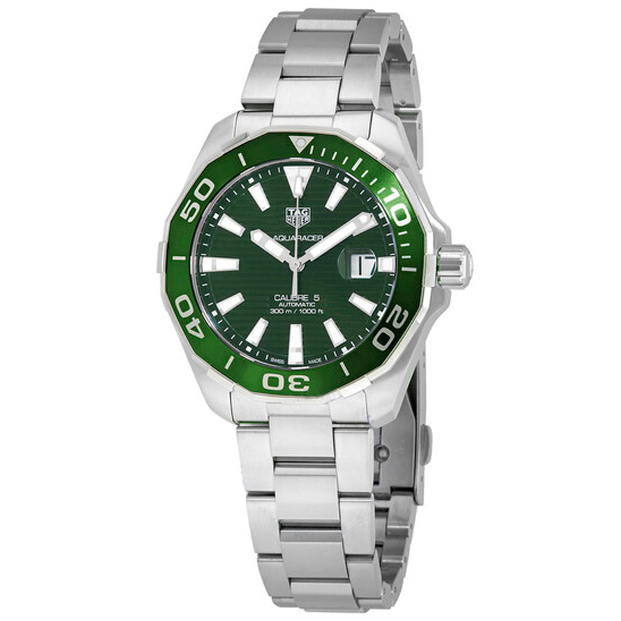 Shop Authentic Tag Heuer Aquaracer Calibre 5 Green Dial Silver Steel Strap Watch for Men - WAY201S.BA0927 - Luxxuri