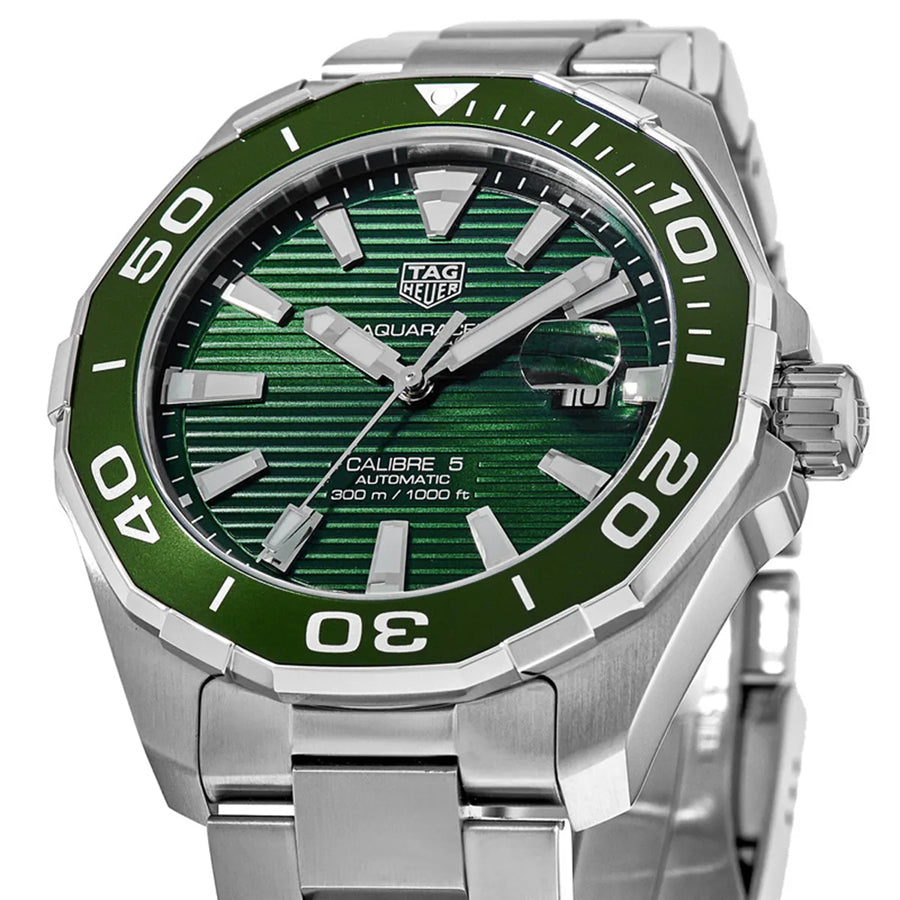 Shop Authentic Tag Heuer Aquaracer Calibre 5 Green Dial Silver Steel Strap Watch for Men - WAY201S.BA0927 - Luxxuri