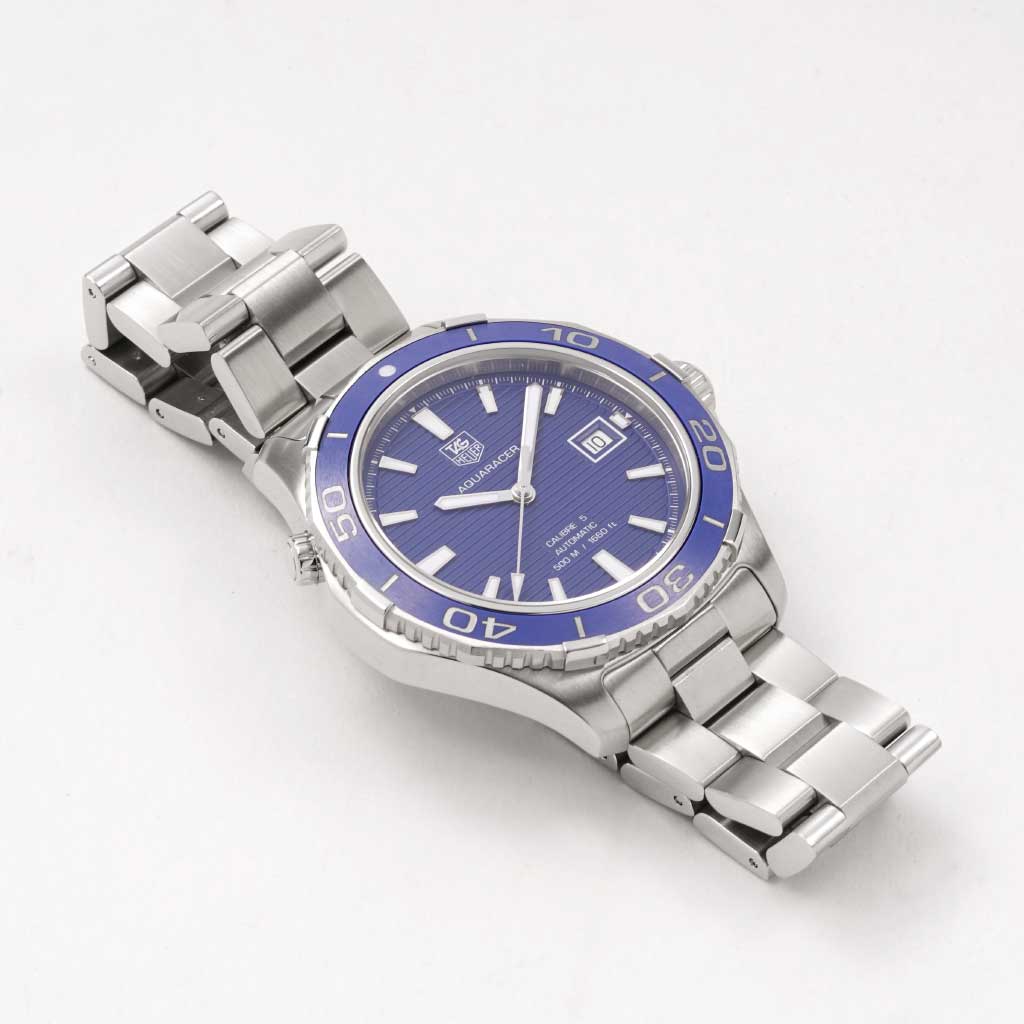 Shop Authentic Tag Heuer Aquaracer Calibre 5 Automatic Blue Dial Silver Steel Strap Watch for Men - WAK2111.BA0830 - Luxxuri