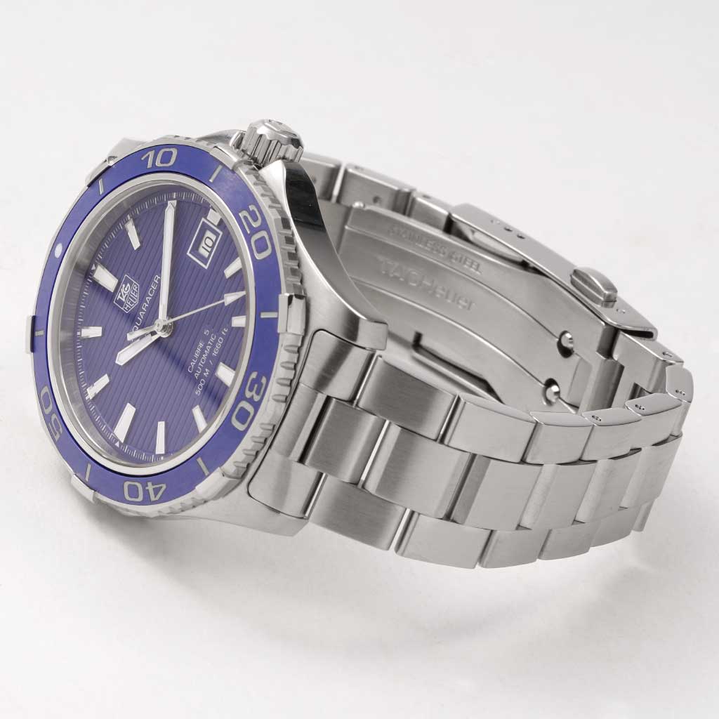 Shop Authentic Tag Heuer Aquaracer Calibre 5 Automatic Blue Dial Silver Steel Strap Watch for Men - WAK2111.BA0830 - Luxxuri