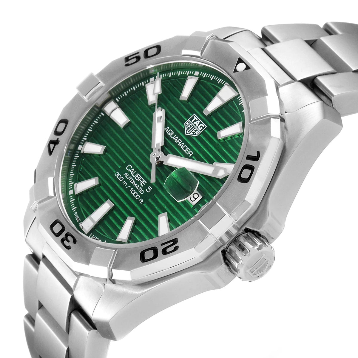Shop Authentic Tag Heuer Aquaracer Calibre 5 Automatic Green Dial Silver Steel Strap Watch for Men - WAY2015.BA0927 - Luxxuri
