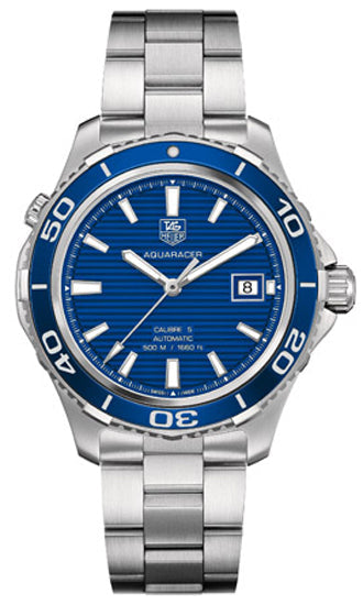 Shop Authentic Tag Heuer Aquaracer Calibre 5 Automatic Blue Dial Silver Steel Strap Watch for Men - WAK2111.BA0830 - Luxxuri