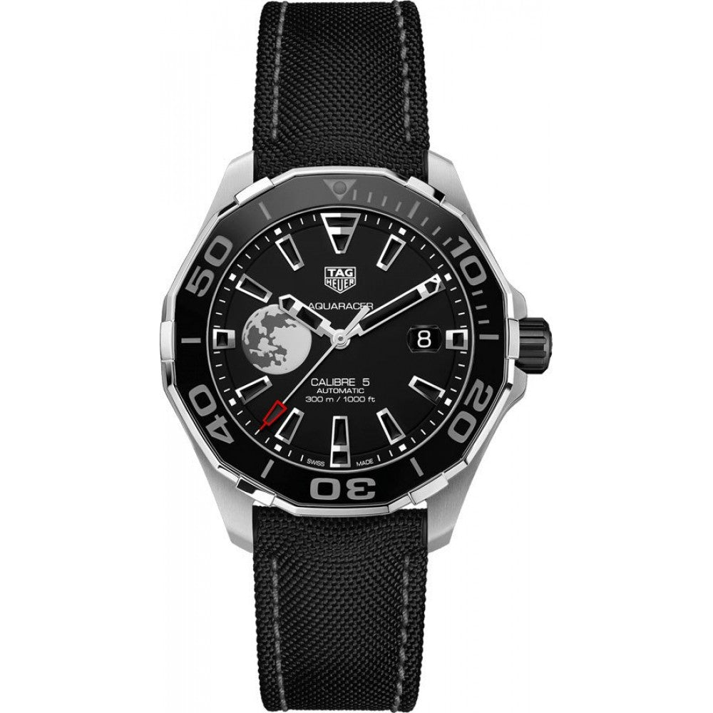 Shop Authentic Tag Heuer Aquaracer Calibre 5 Moon Black Dial Black Nylon Strap Watch for Men - WAY201J.FC6370 - Luxxuri