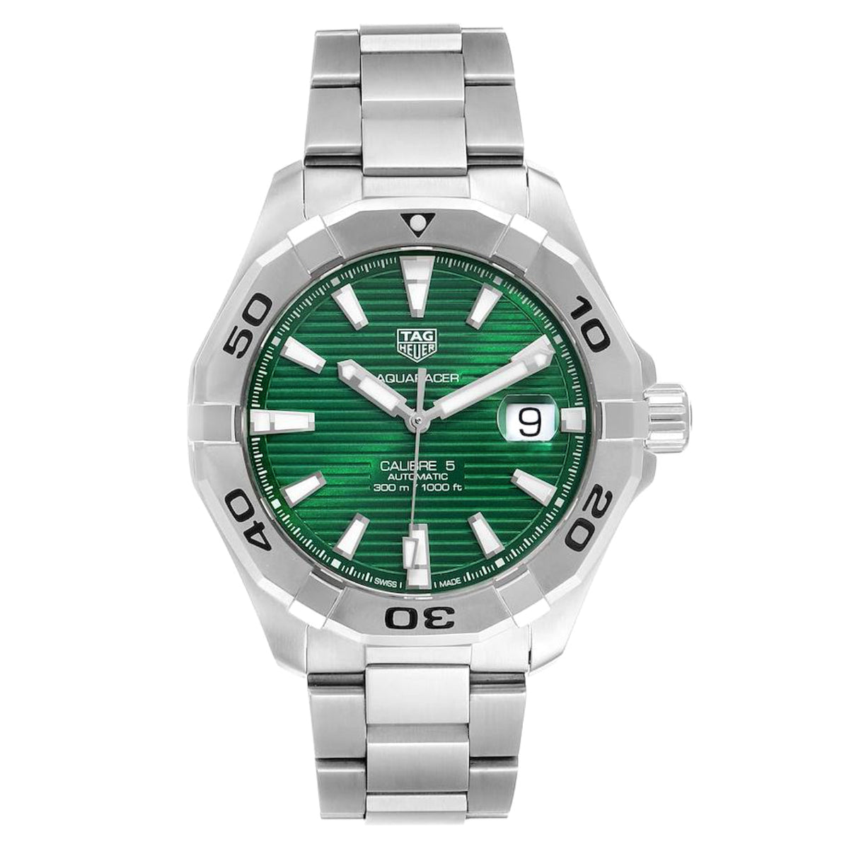 Shop Authentic Tag Heuer Aquaracer Calibre 5 Automatic Green Dial Silver Steel Strap Watch for Men - WAY2015.BA0927 - Luxxuri