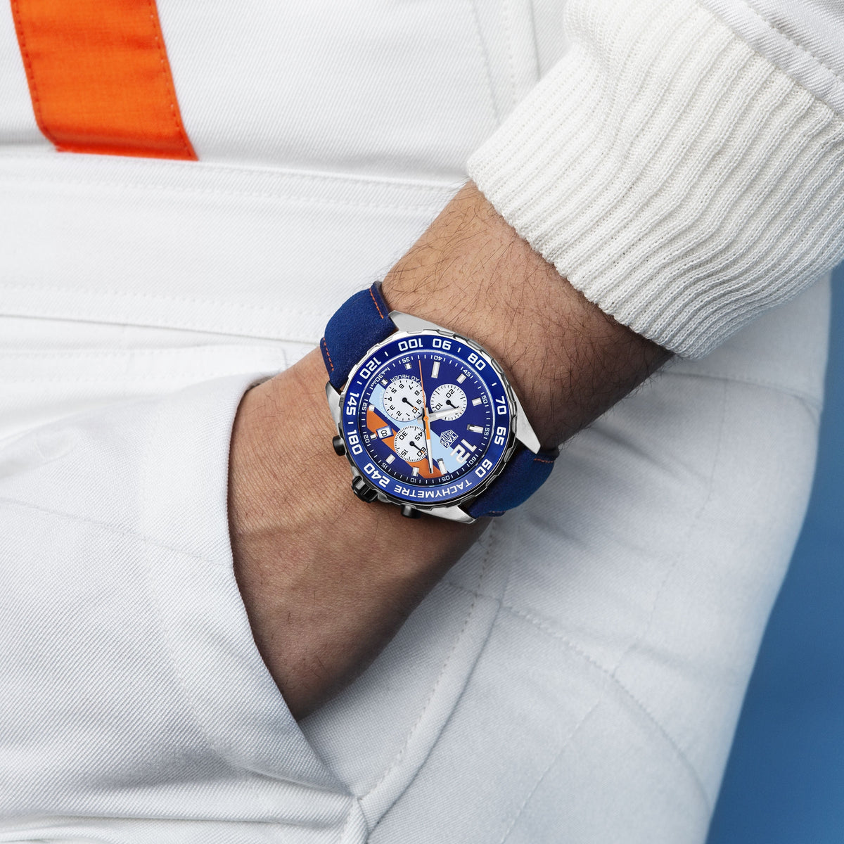 Shop Authentic Tag Heuer Formula 1 Gulf Edition Blue Dial Blue Leather Strap Watch for Men - CAZ101N.FC8243 - Luxxuri