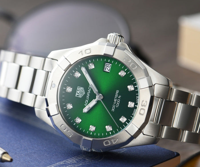 Shop Authentic Tag Heuer Aquaracer Diamonds Emerald Green Dial Watch for Women - WBD1316.BA0740 - Luxxuri