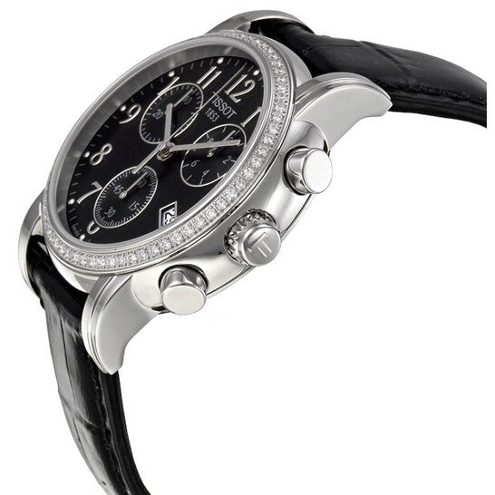 Shop Authentic Tissot Dressport Diamonds Black Dial Black Leather Strap Watch for Women - T050.217.16.057.01 - Luxxuri